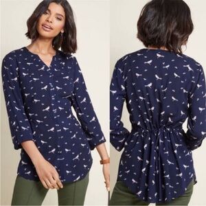 STYLISH BOHO MODCLOTH‎ NAVY BLOUSE TOP W/ WHITE BIRD PATTERN PLUS SIZE